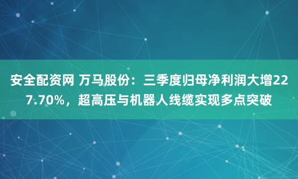 安全配资网 万马股份：三季度归母净利润大增227.70%，超高压与机器人线缆实现多点突破